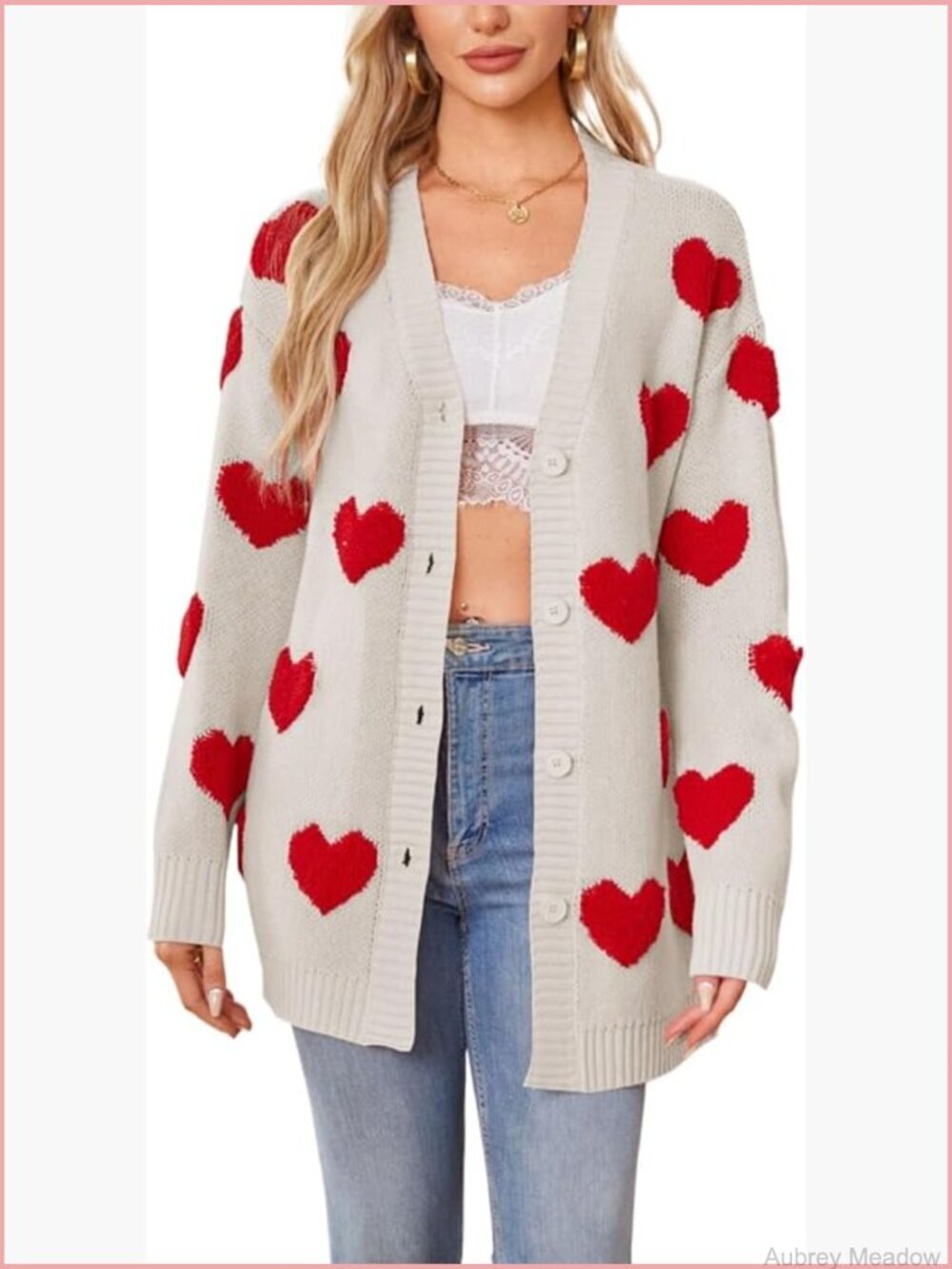 Oversized Heart Cardigan Sweater Button Up Preppy Knit Coat Y2k Trendy